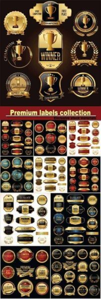 Премиум и роскошные Золотые ретро значки и коллекция этикеток