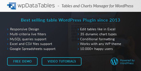 wpDataTables - Таблицы и менеджер по Диаграммам на WordPress
