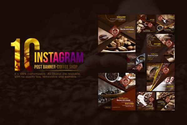 10 Instagram Пост Баннер - Магазин Кофе 10 Instagram Пост Баннер - Магазин Кофе