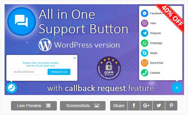 All in One Support Button + Запрос обратного звонка. WhatsApp, Messenger, Telegram, LiveChat и многое другое ... All in One Support Button + Запрос обратного звонка. WhatsApp, Messenger, Telegram, LiveChat и многое другое ...