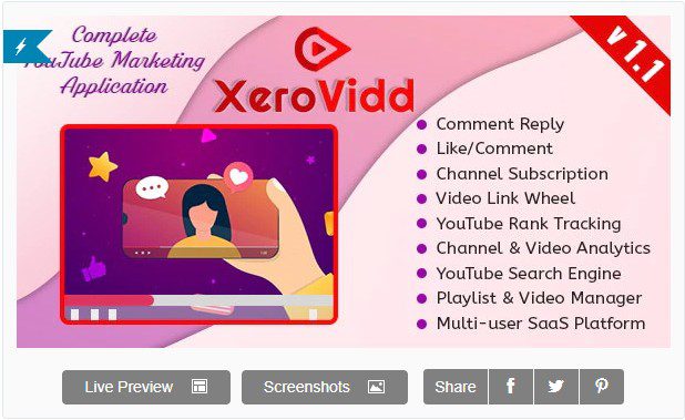 XeroVidd - Готовое маркетинговое приложение YouTube (платформа SaaS) XeroVidd - Готовое маркетинговое приложение YouTube (платформа SaaS)