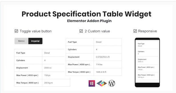 Product Specification Table Widget For Elementor - Виджет таблицы спецификаций продукта Product Specification Table Widget For Elementor - Виджет таблицы спецификаций продукта