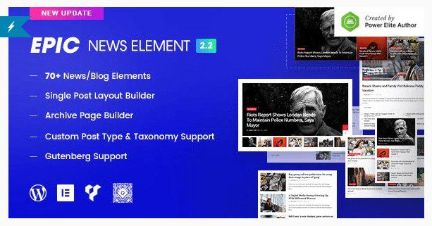 Epic News Elements - Элемент блога журнала новостей и дополнения к блогу для Elementor и конструктора страниц WPBakery