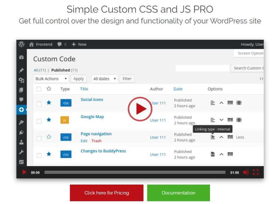 Simple Custom CSS and JS PRO - полный контроль над дизайном wordpress