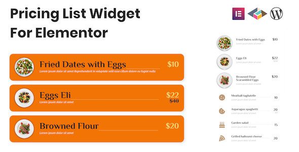 Pricing List Widget For Elementor - виджет списка цен для Elementor Pricing List Виджет для Elementor