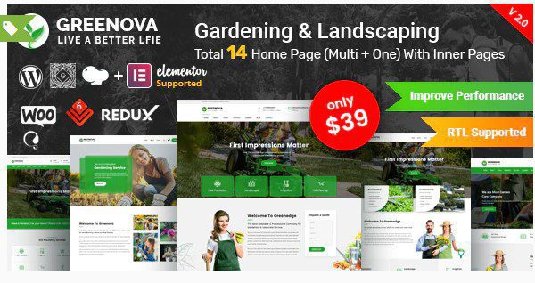 Greenova - WordPress тема ландшафтного дизайна