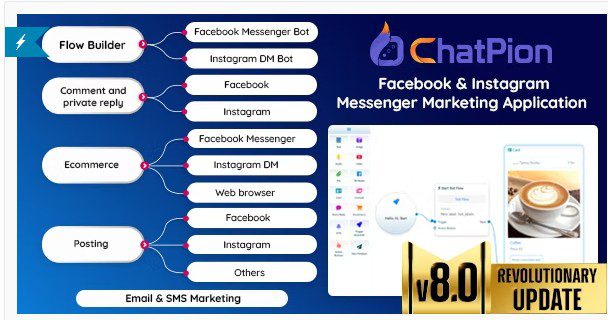 ChatPion - Facebook и Instagram Chatbot, э-коммерция, SMS / Email и платформа для маркетинга в социальных сетях (SaaS) ChatPion - Facebook и Instagram Chatbot, э-коммерция, SMS / Email и платформа для маркетинга в социальных сетях (SaaS)