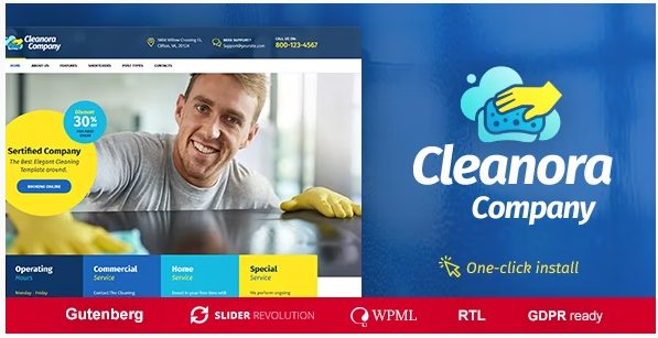 Cleanora - Wordpress тема клининговых услуг