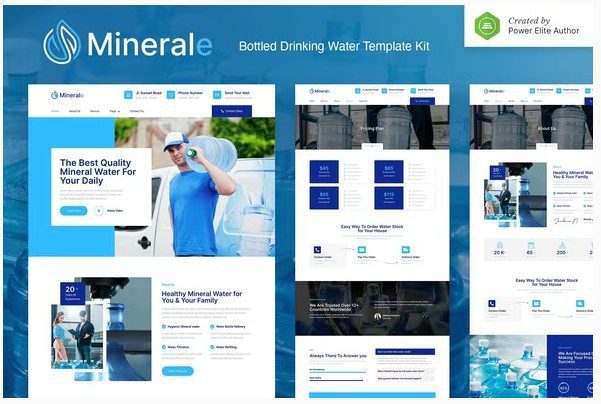 Minerale – Набор шаблонов Elementor для сайта по доставке бутилированной воды Minerale – Набор шаблонов Elementor для бутилированной питьевой воды